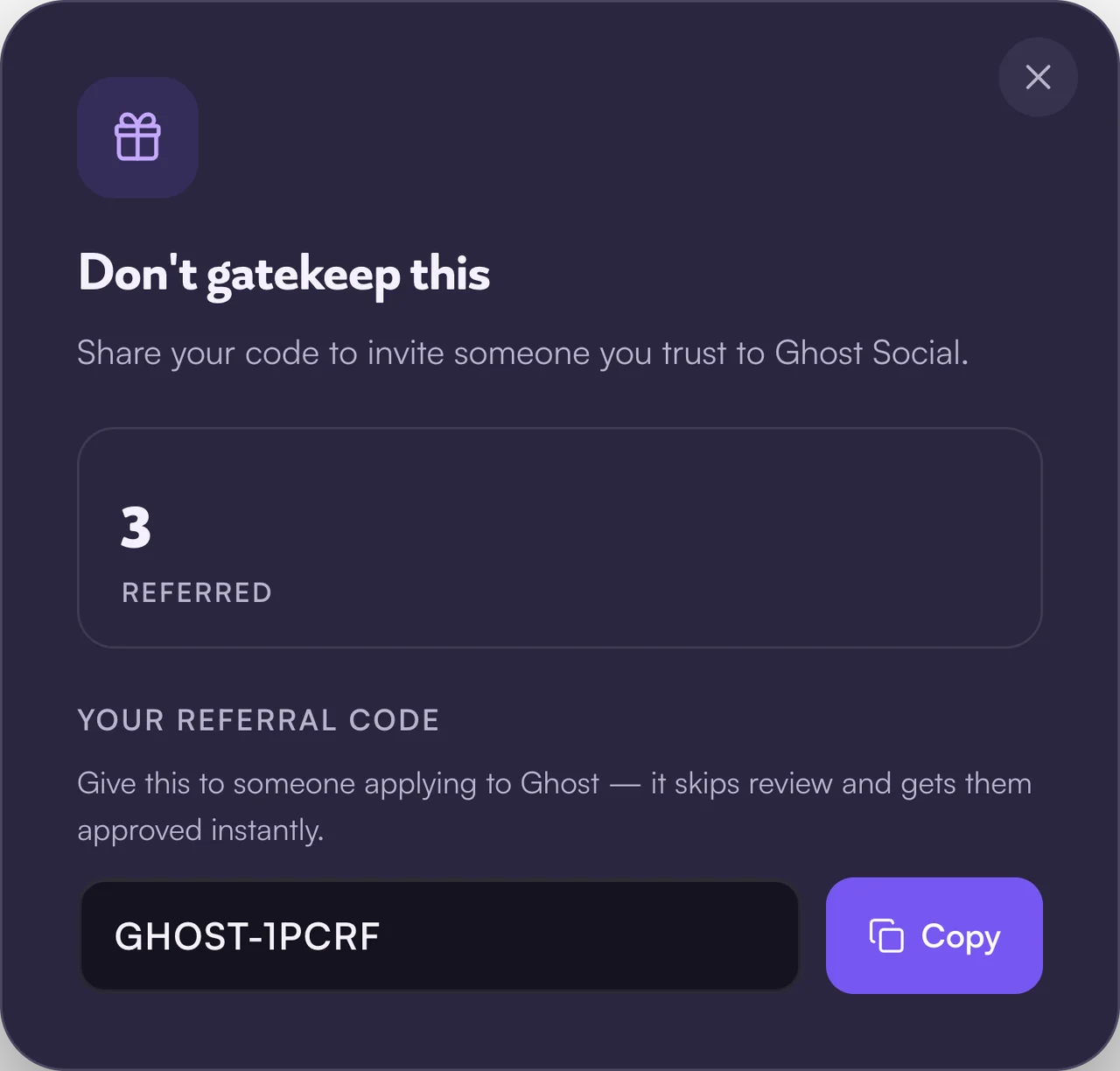 Your code, and how many people have joined on it.