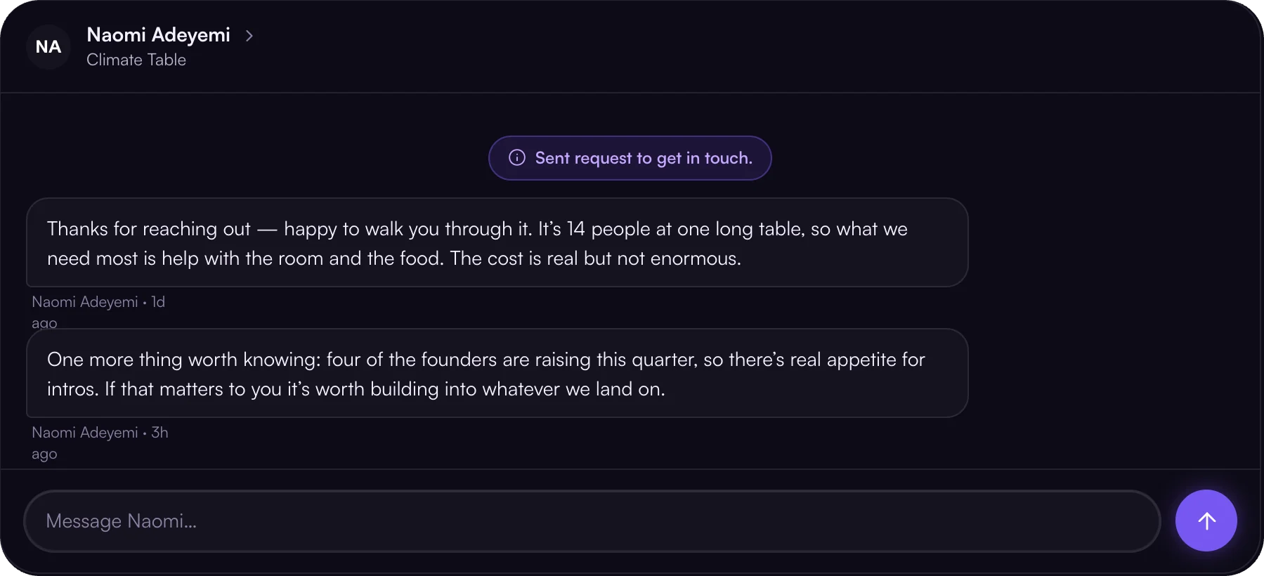 After the reply — the host’s point of contact is revealed.
